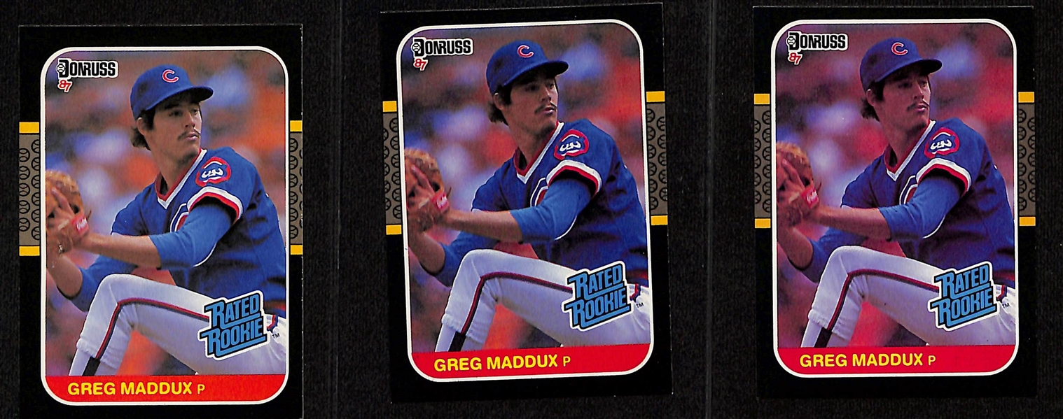 Lot of (21) Greg Maddux & Randy Johnson Mostly Rookie & Insert Cards w. (3) 1987 Fleer Update Greg Maddux Rookie, 1987 Donruss Greg Maddux Rookie, (2) 1989 Fleer Randy Johnson Rookie, +